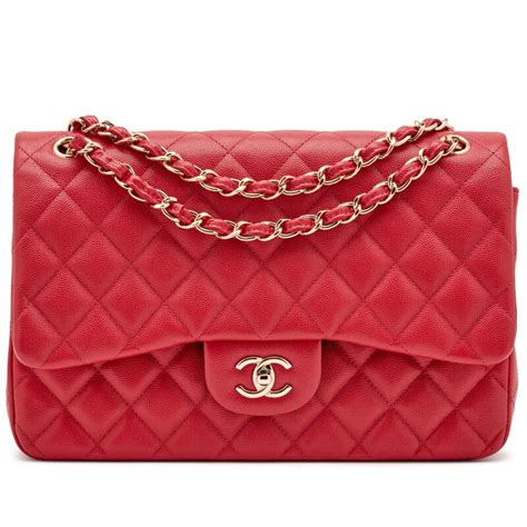 Chanel Red Quilted Caviar Jumbo Classic Double Flap Bag Pale 